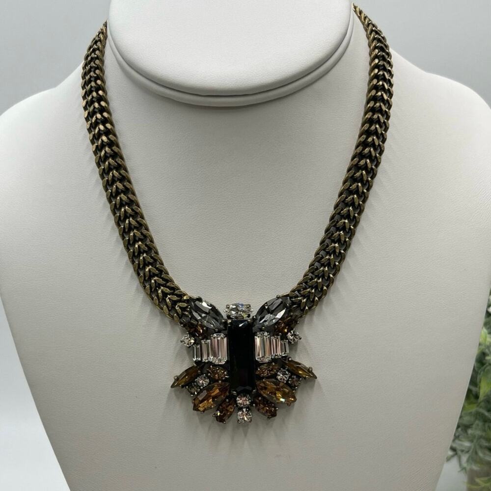 J.‎ Crew Piled Stone Art Deco Neutral Tones Glass Rhinestone Necklace